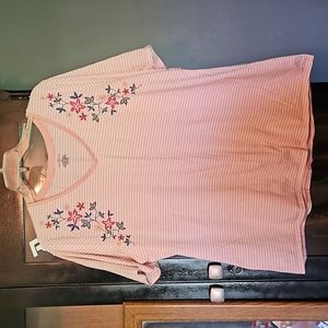 Cute pink and white striped tee with floral detail
